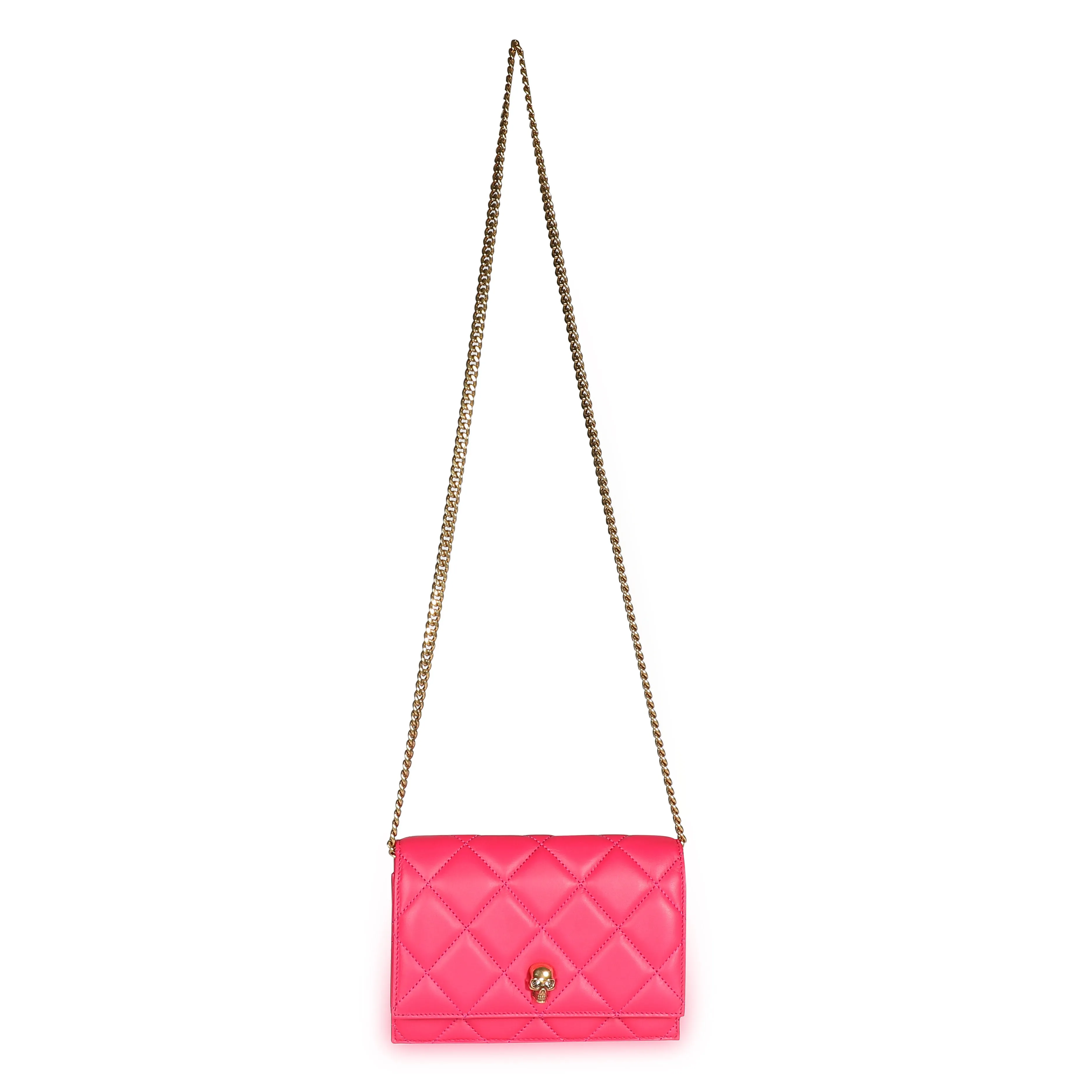 Alexander McQueen Hot Pink Quilted Leather Mini Skull Crossbody Bag