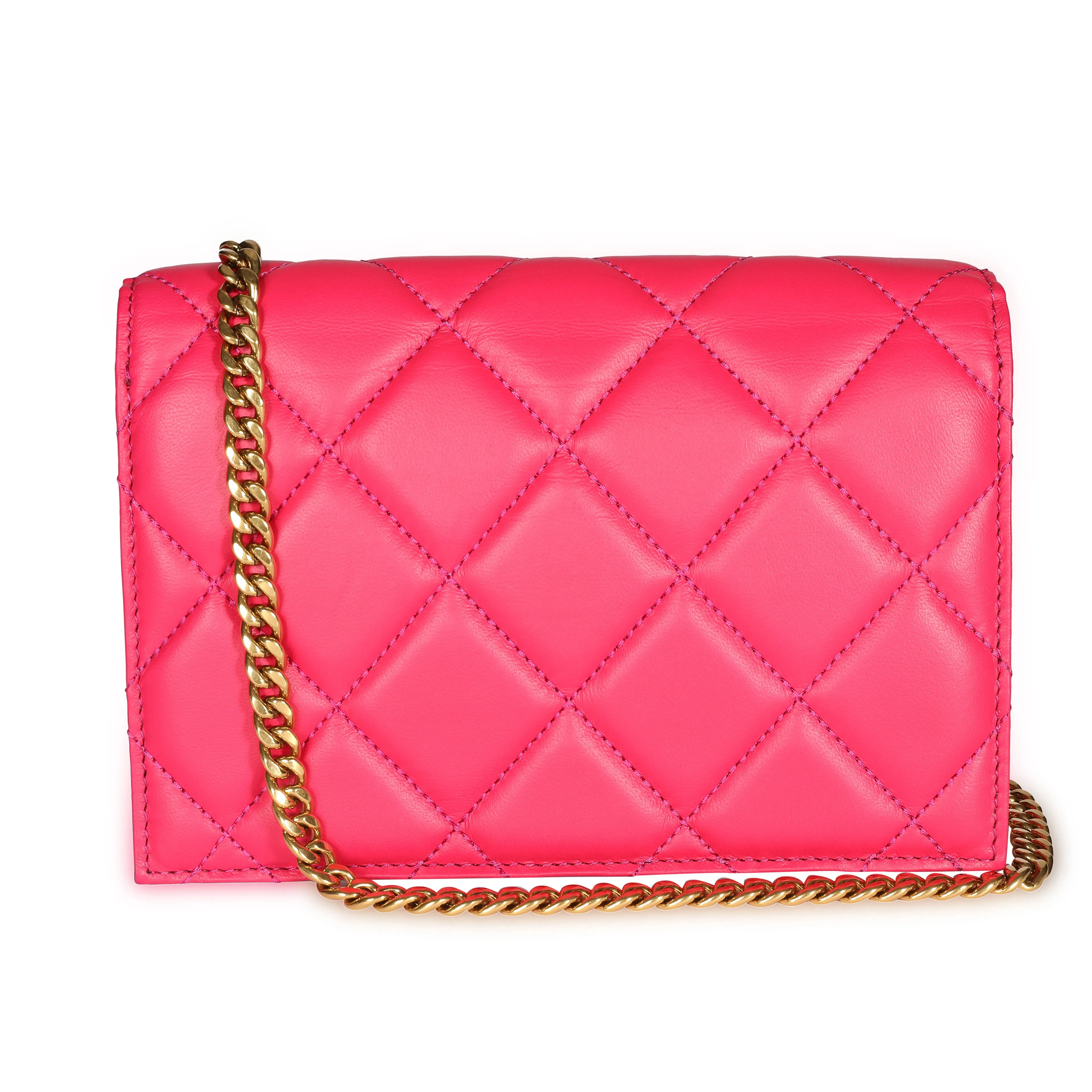 Alexander McQueen Hot Pink Quilted Leather Mini Skull Crossbody Bag