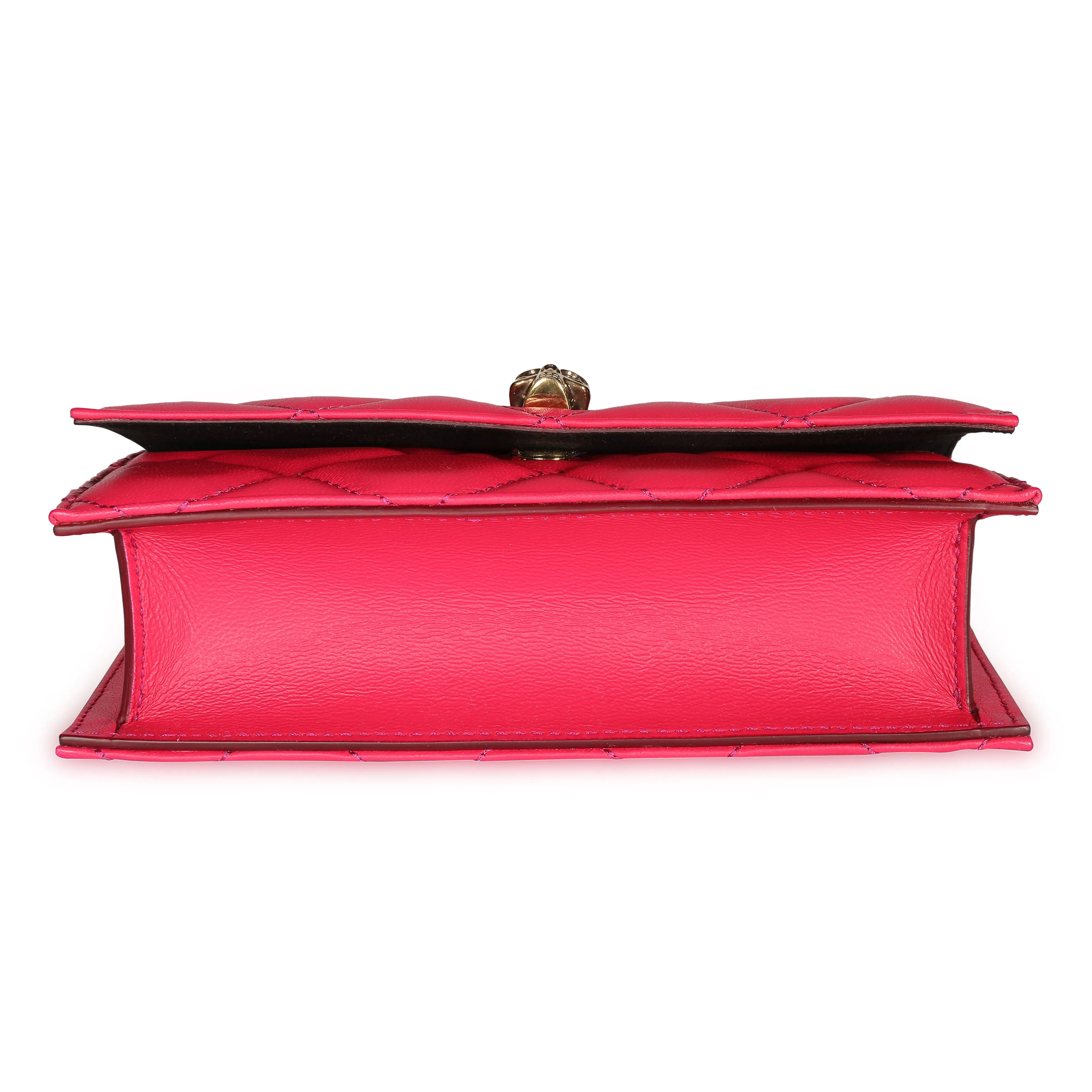 Alexander McQueen Hot Pink Quilted Leather Mini Skull Crossbody Bag