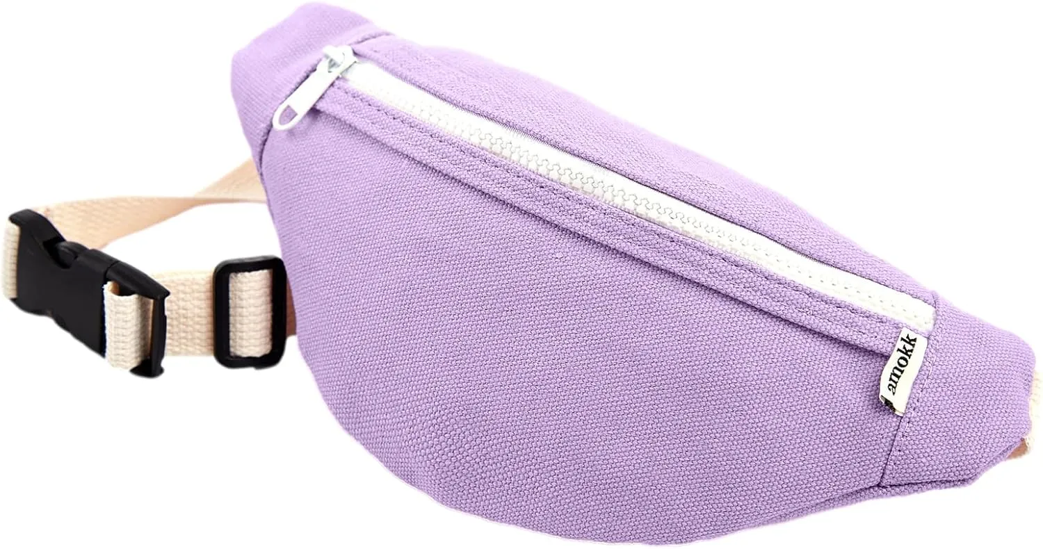 amokk Canvas Fanny Pack for Kids Crossbody Waist Bag for Unisex Toddler Boys Girls (Purple)