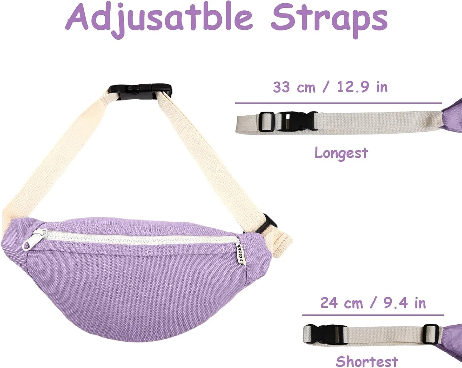 amokk Canvas Fanny Pack for Kids Crossbody Waist Bag for Unisex Toddler Boys Girls (Purple)