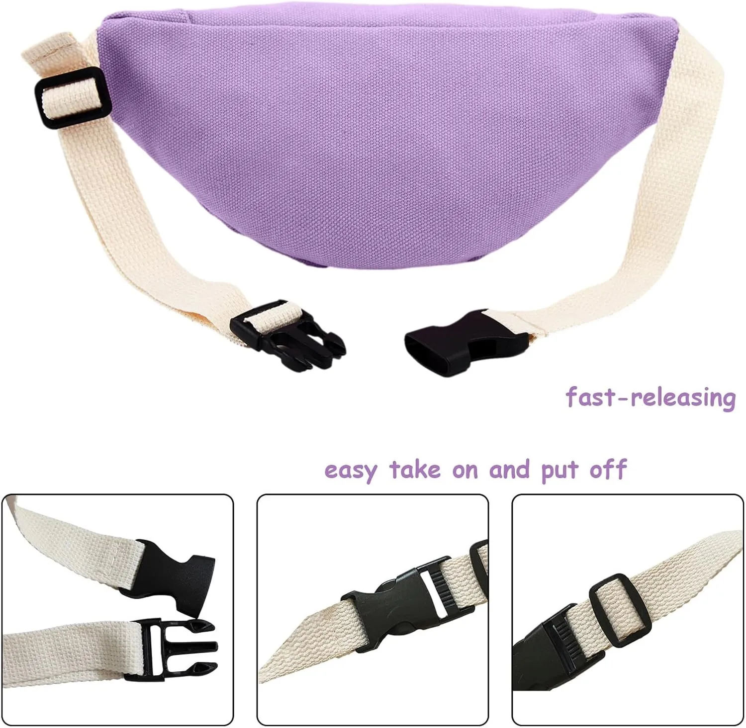 amokk Canvas Fanny Pack for Kids Crossbody Waist Bag for Unisex Toddler Boys Girls (Purple)