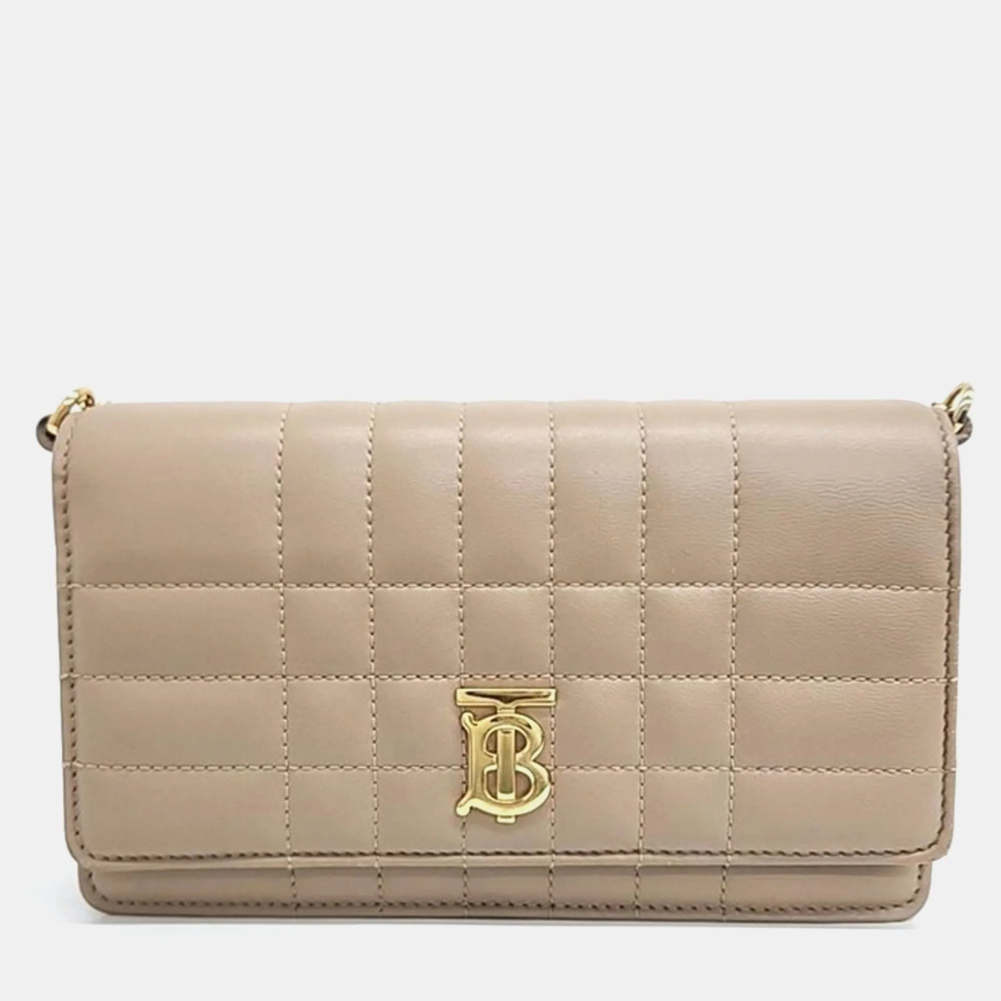 Beige Quilted Chain Crossbody Bag