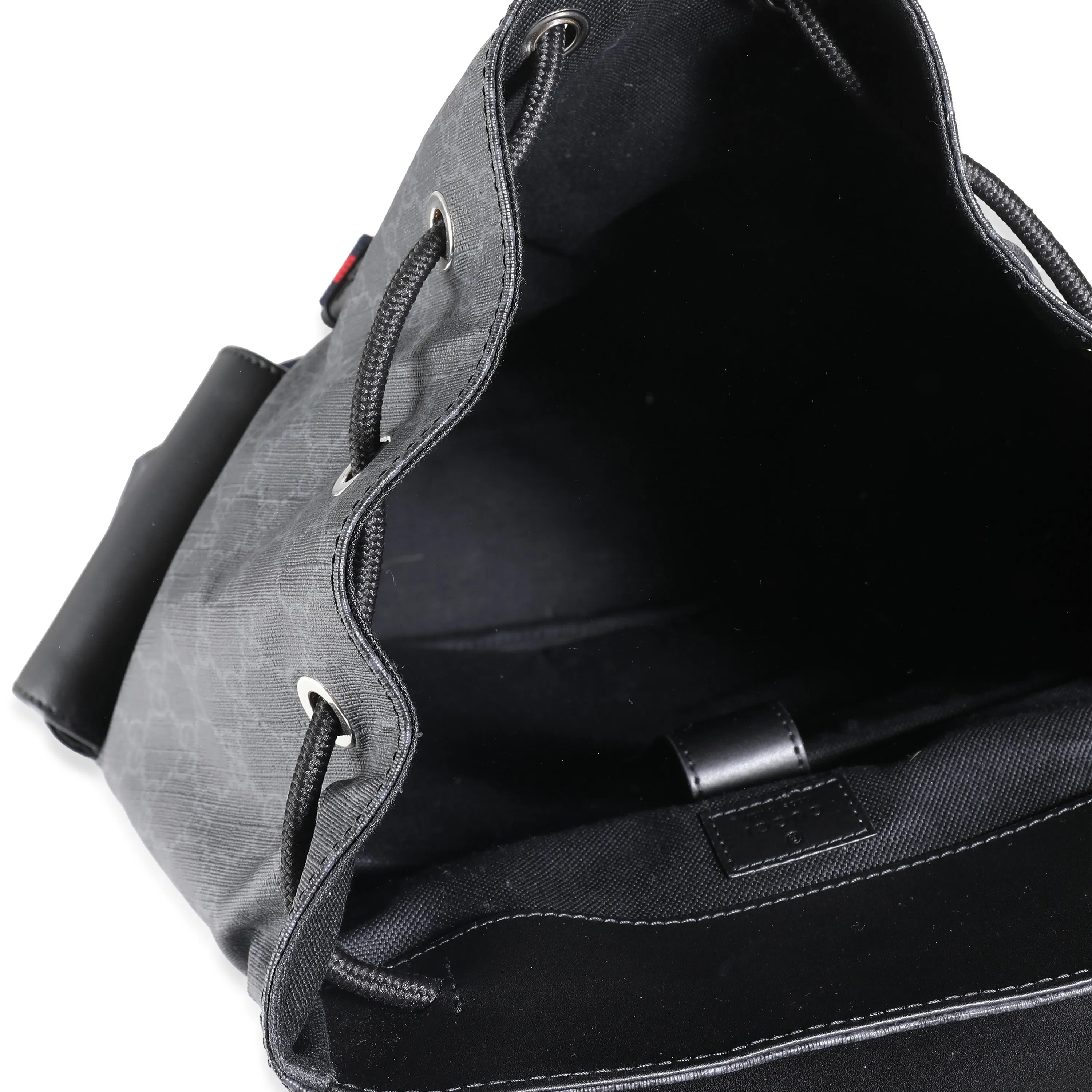 Black GG Supreme Canvas Double Buckle Backpack