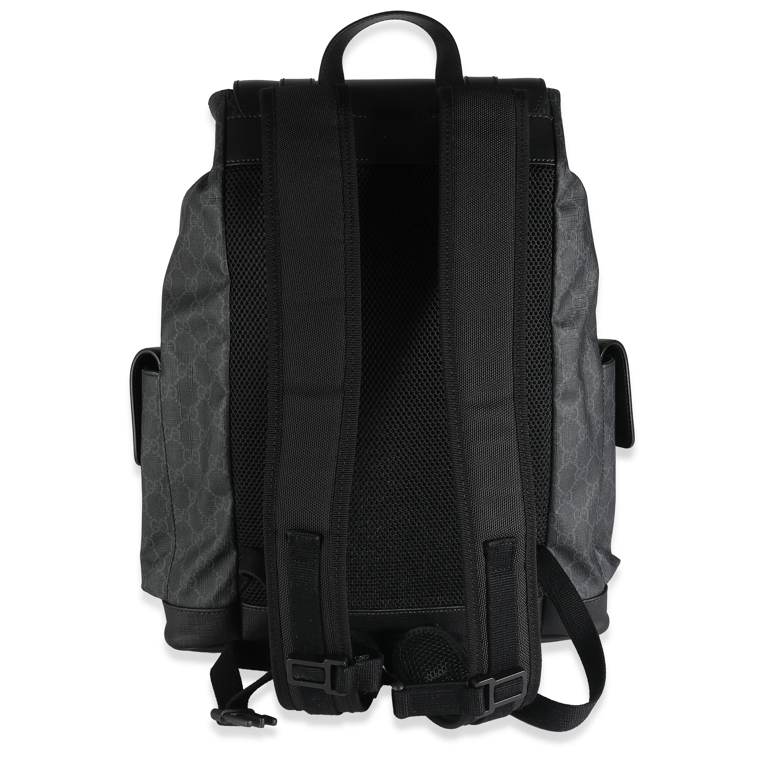Black GG Supreme Canvas Double Buckle Backpack