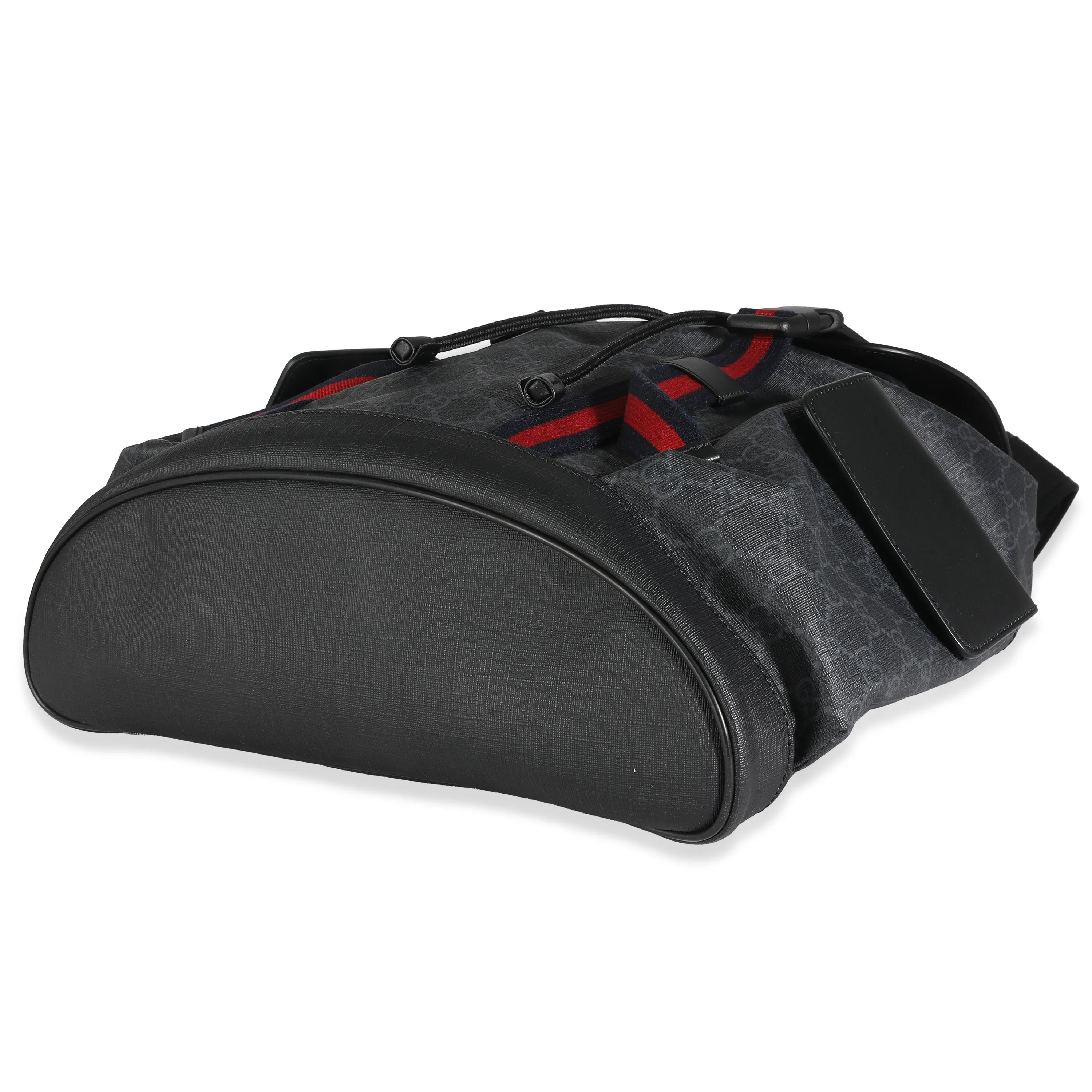Black GG Supreme Canvas Double Buckle Backpack