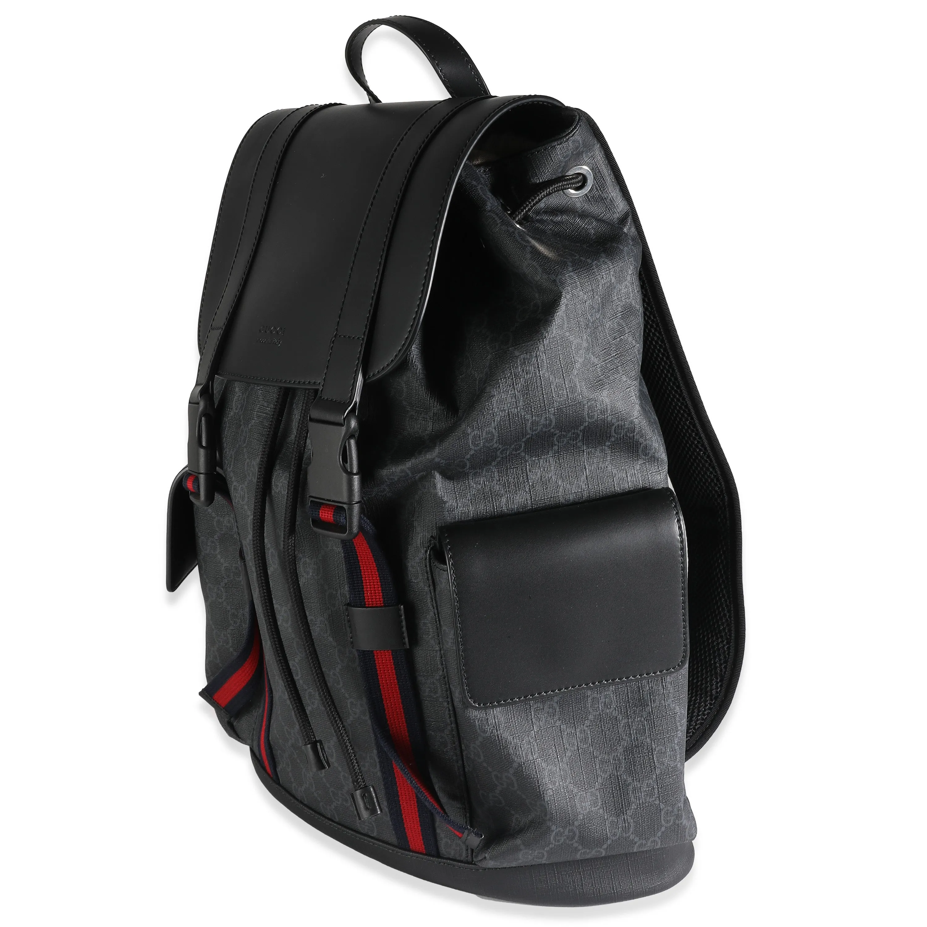 Black GG Supreme Canvas Double Buckle Backpack