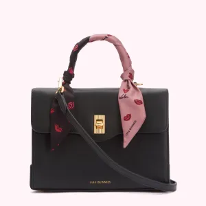BLACK LARGE LIP TURN LOCK QUEENIE HANDBAG WITH SCARF