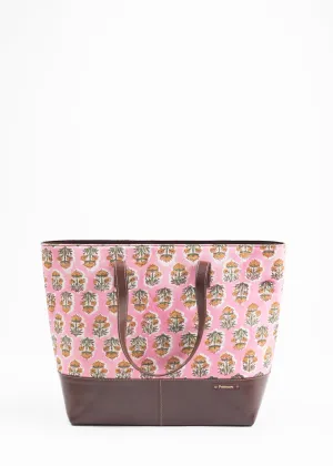 Blushing Ballet Hand Block Printed Leather Tote Bag