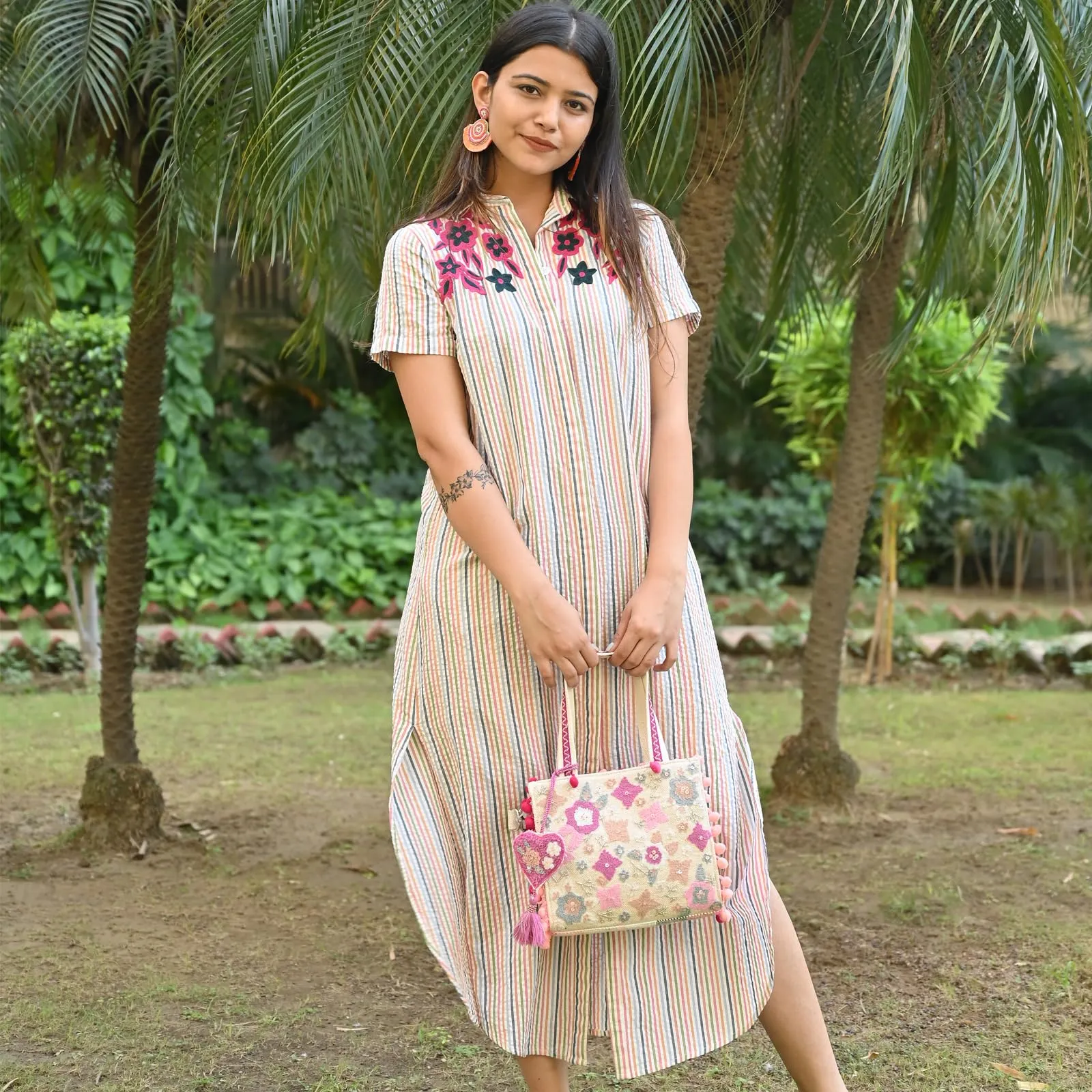 Boho Girl Whimsical Multi Color Jacquard Mini Blush Tote for Women with Adjustable Strap | Wedding Gifts For Women | Handbag For Women And Girls | Ladies Purse Handbag | Shoulder Tote Bag and Handbag
