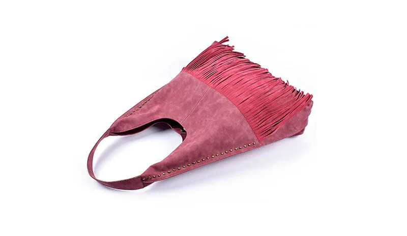 Boho Womens Fringe PU Leather Handbags Shoulder Purse for Women