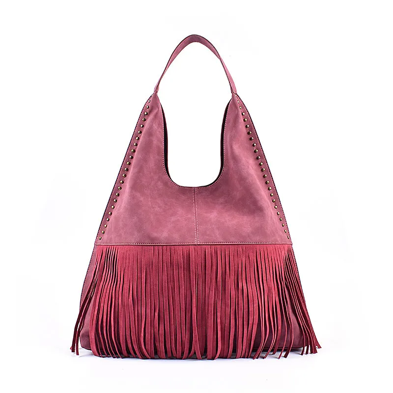 Boho Womens Fringe PU Leather Handbags Shoulder Purse for Women