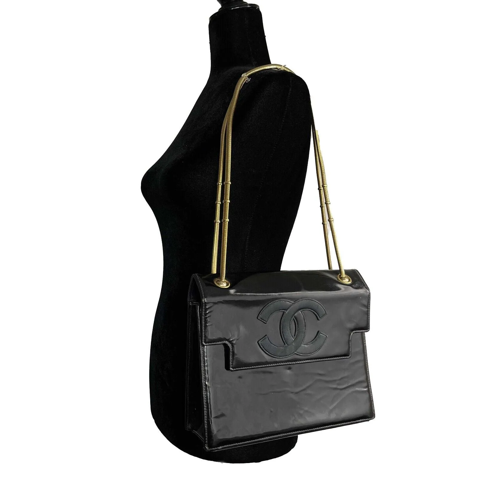 CHANEL Bags Errita Vinyl CC Flap Bag Gold Snake Chain