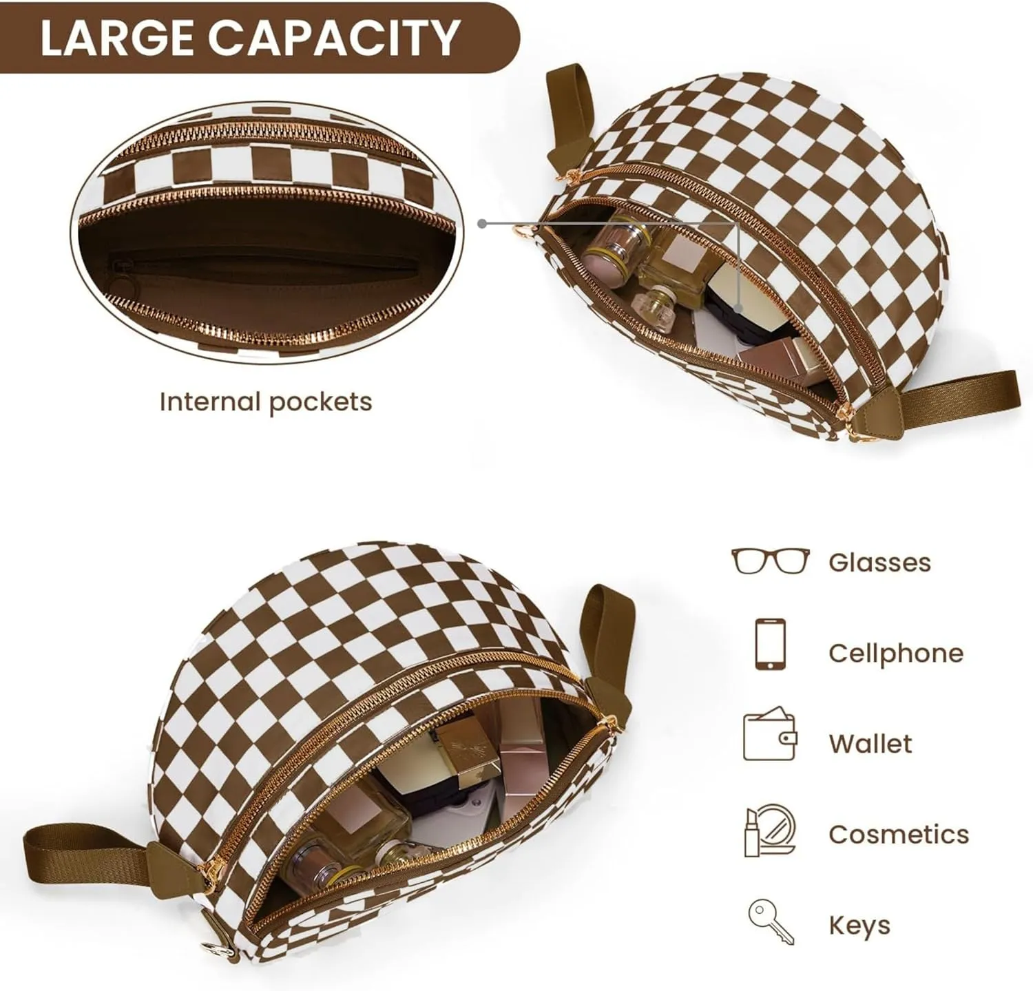 Checkered Crossbody Bag for Women Fanny Packs Shoulder Bum Bag Hobo Purses Handbags for Travel