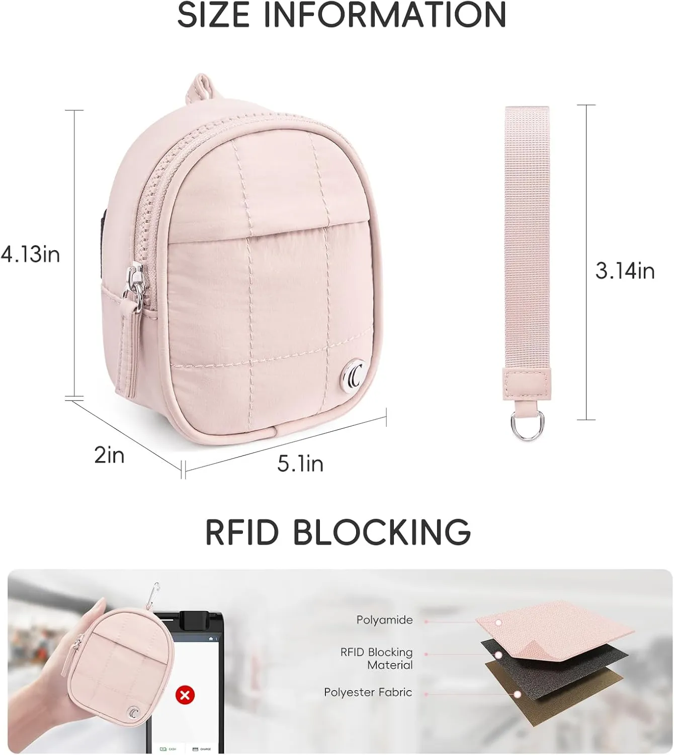 CLUCI Mini Backpack Keychain Wallet Small Change Quilted Coin Purse Cute Puffer Wristlet Pouch with 3 RFID Card Slots