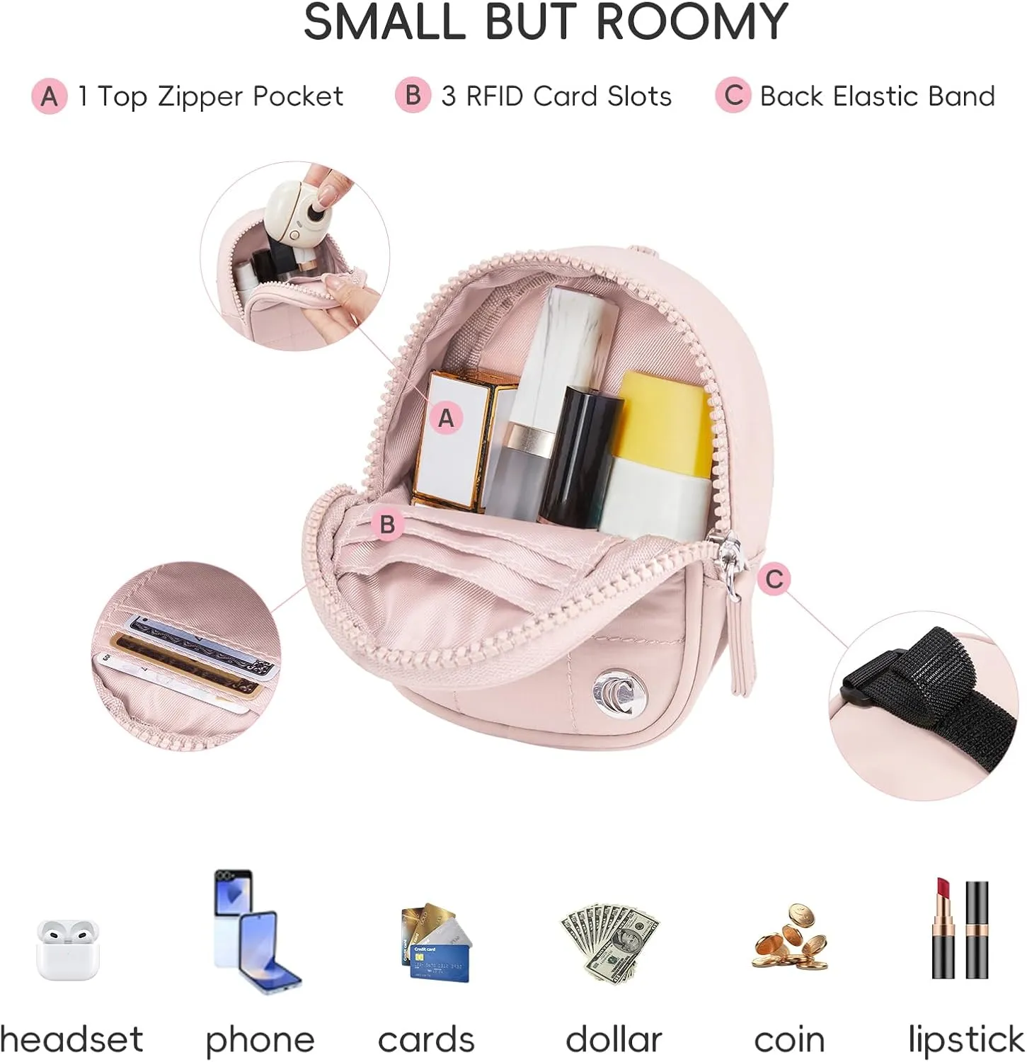 CLUCI Mini Backpack Keychain Wallet Small Change Quilted Coin Purse Cute Puffer Wristlet Pouch with 3 RFID Card Slots