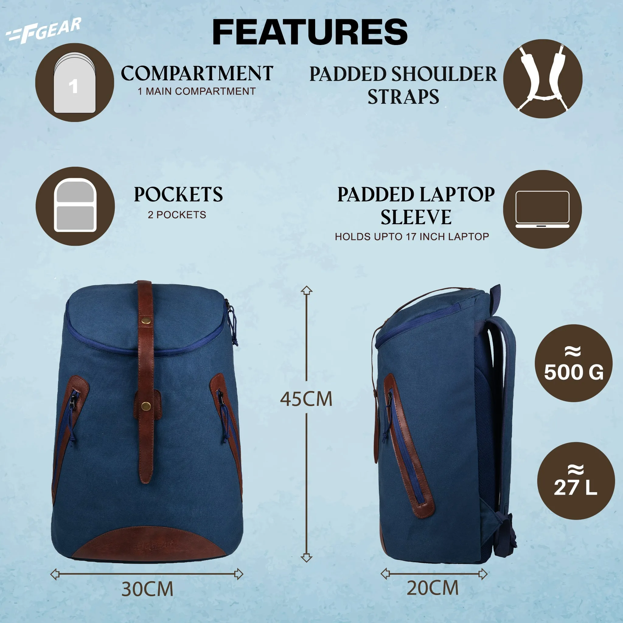 Cobalt 27L Navy Canvas Backpack