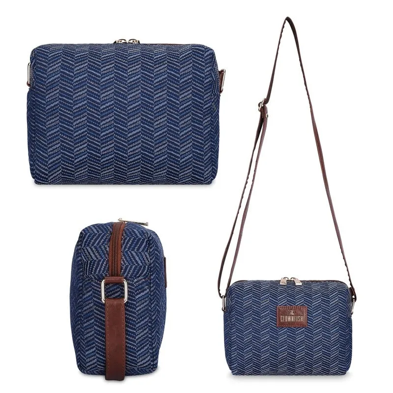 Combo: Adelina Sling & Justina Handbag - Versatile & Stylish | Perfect Gift | 3 Compartments | Blue-Stripes