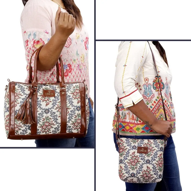 Combo: Linda Series Sling & Lorna Handbag - Durable Tapestry, Faux Leather | Versatile Storage | Pink-Floral