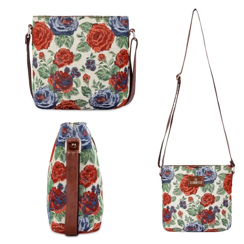 Combo: Linda Sling & Lorna Handbag for Women | Adjustable Strap | Floral Design | Red-Floral