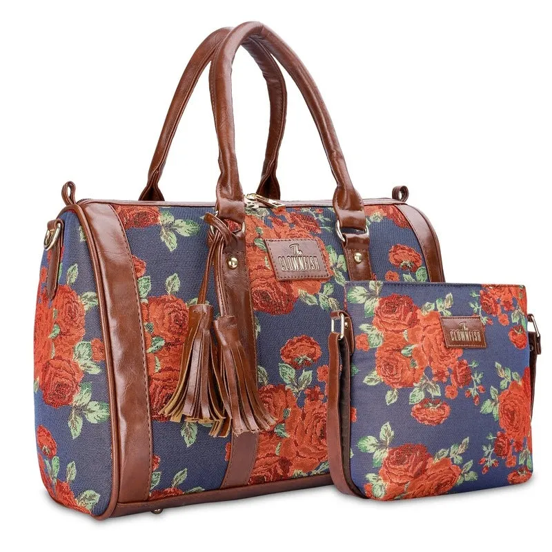 Combo: Linda Sling Bag & Lorna Handbag | Floral Design | 11 L | Navy Blue