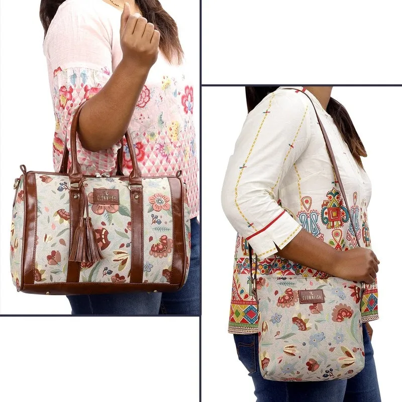 Combo: The Clownfish Linda Sling Bag & Lorna Handbag | Floral Design | 11L | Skyblue