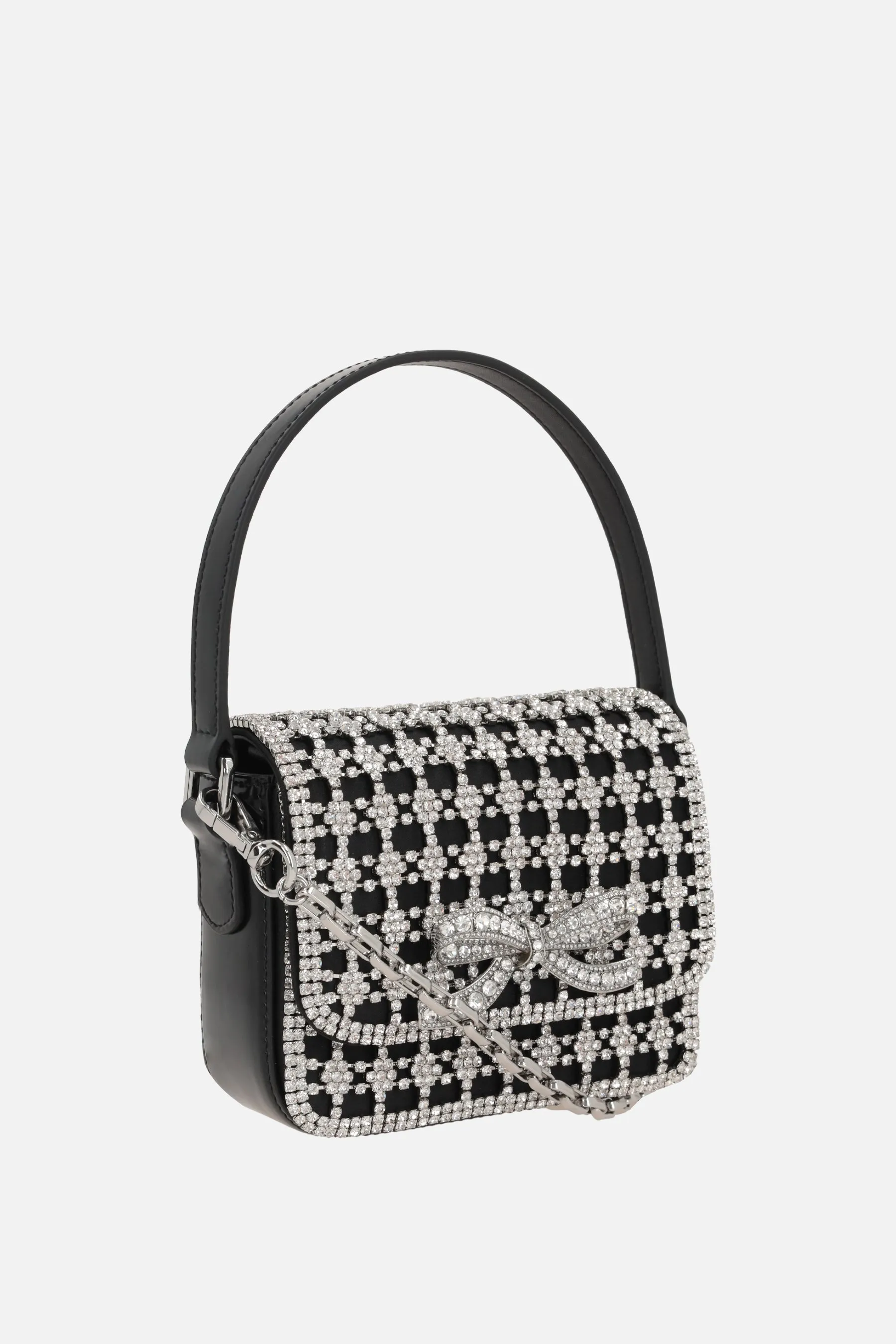 Crystal Mesh Leather Satin Handbag