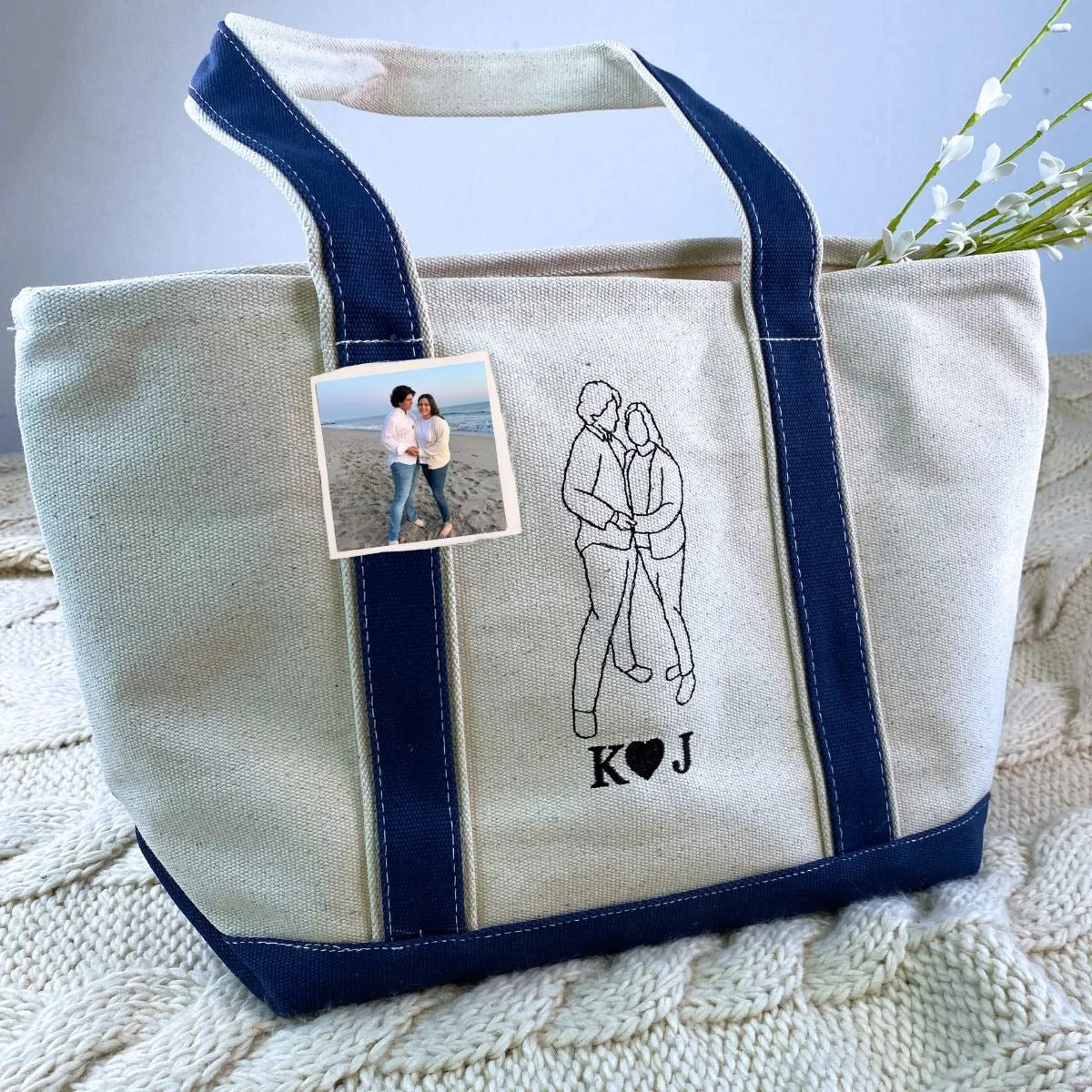 Custom Embroidered Portrait from Photo Tote Bag with Same Design