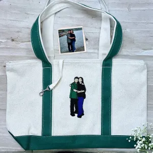 Custom Embroidered Portrait from Photo Tote Bag with Same Design