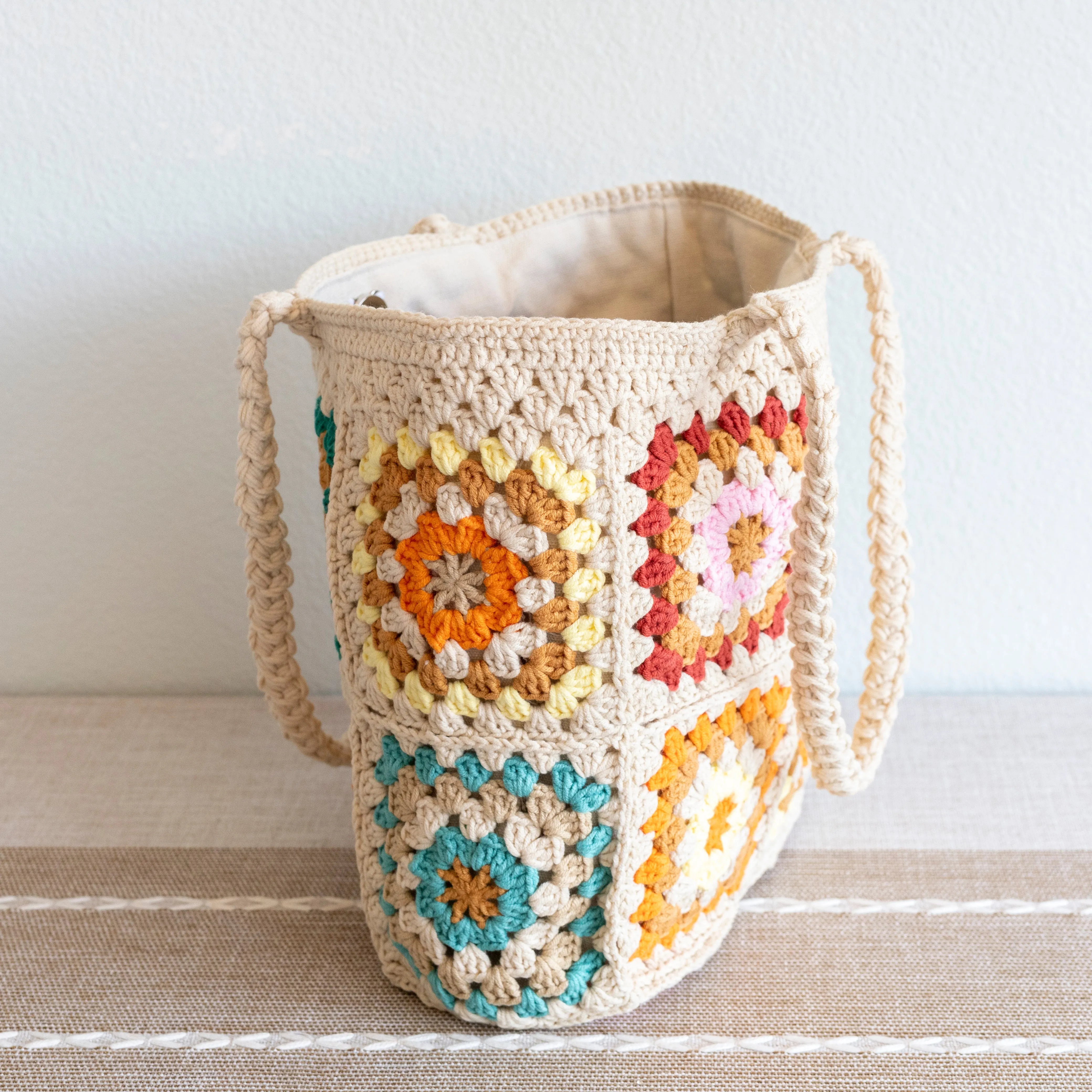 Elena Handbags Handmade Crochet Granny Square Tote