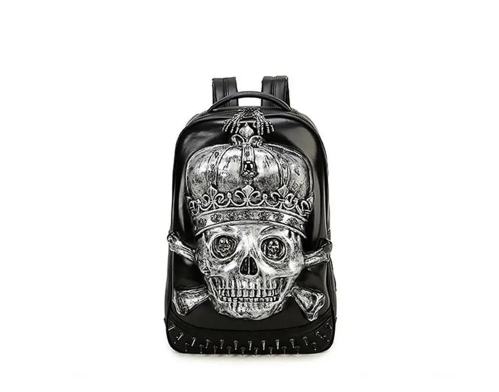 Fashion Punk Rivets Waterproof 3D Ghost Skull With Crown Backpack  Laptop