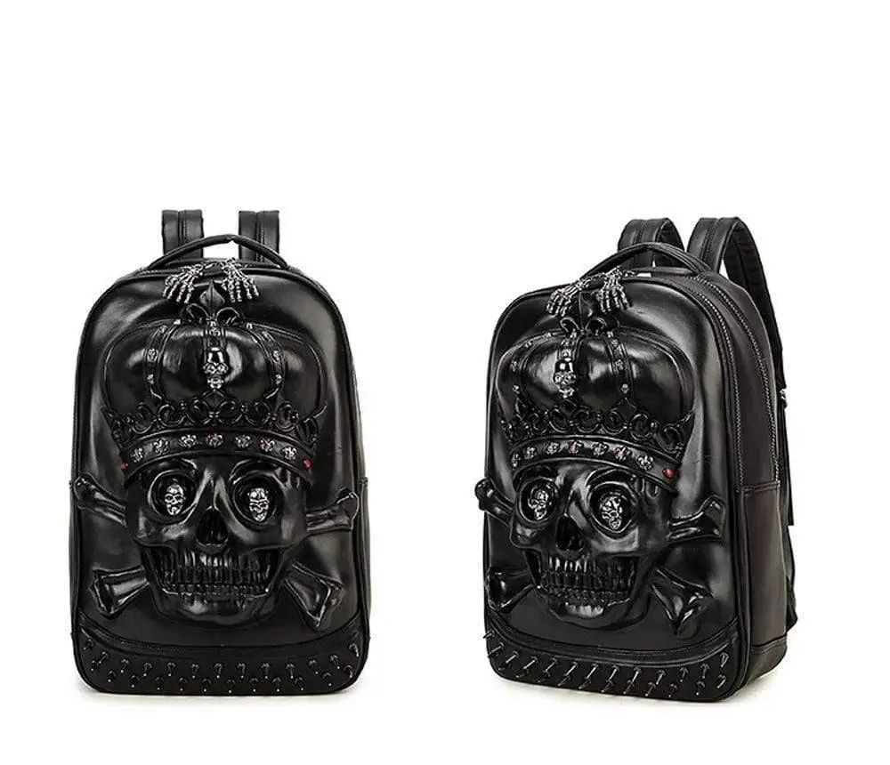 Fashion Punk Rivets Waterproof 3D Ghost Skull With Crown Backpack  Laptop
