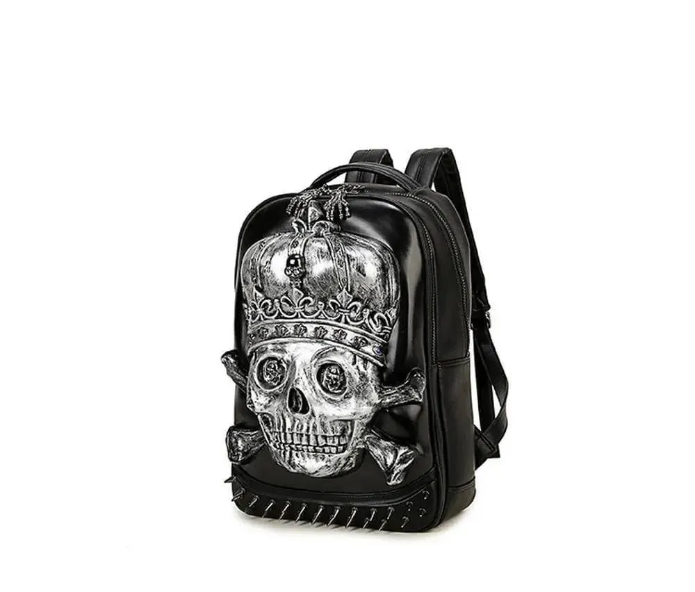 Fashion Punk Rivets Waterproof 3D Ghost Skull With Crown Backpack  Laptop