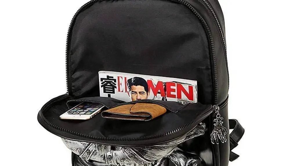 Fashion Punk Rivets Waterproof 3D Ghost Skull With Crown Backpack  Laptop