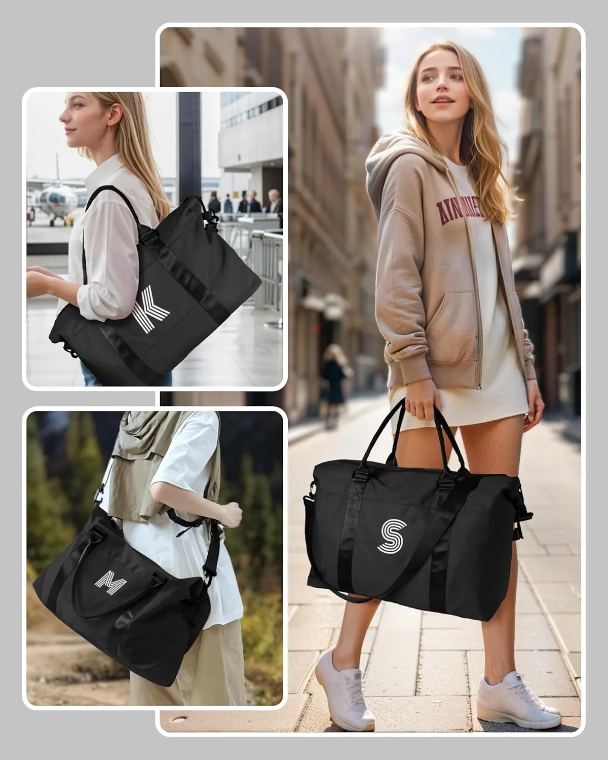 Gifts for Daughter 10 11 12 13 14 15 16 17 18 Year Old, Initial Travel Duffel Bag, Personalized Weekender Bag, Teen Girl Birthday Gift Cute Girly Stuff, Teen Girl Basket (Letter M)