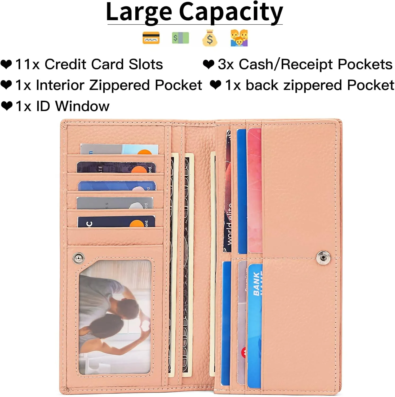GOIACII Wallets for Women RFID Blocking Ultra Slim Real Leather Credit Card Holder Clutch