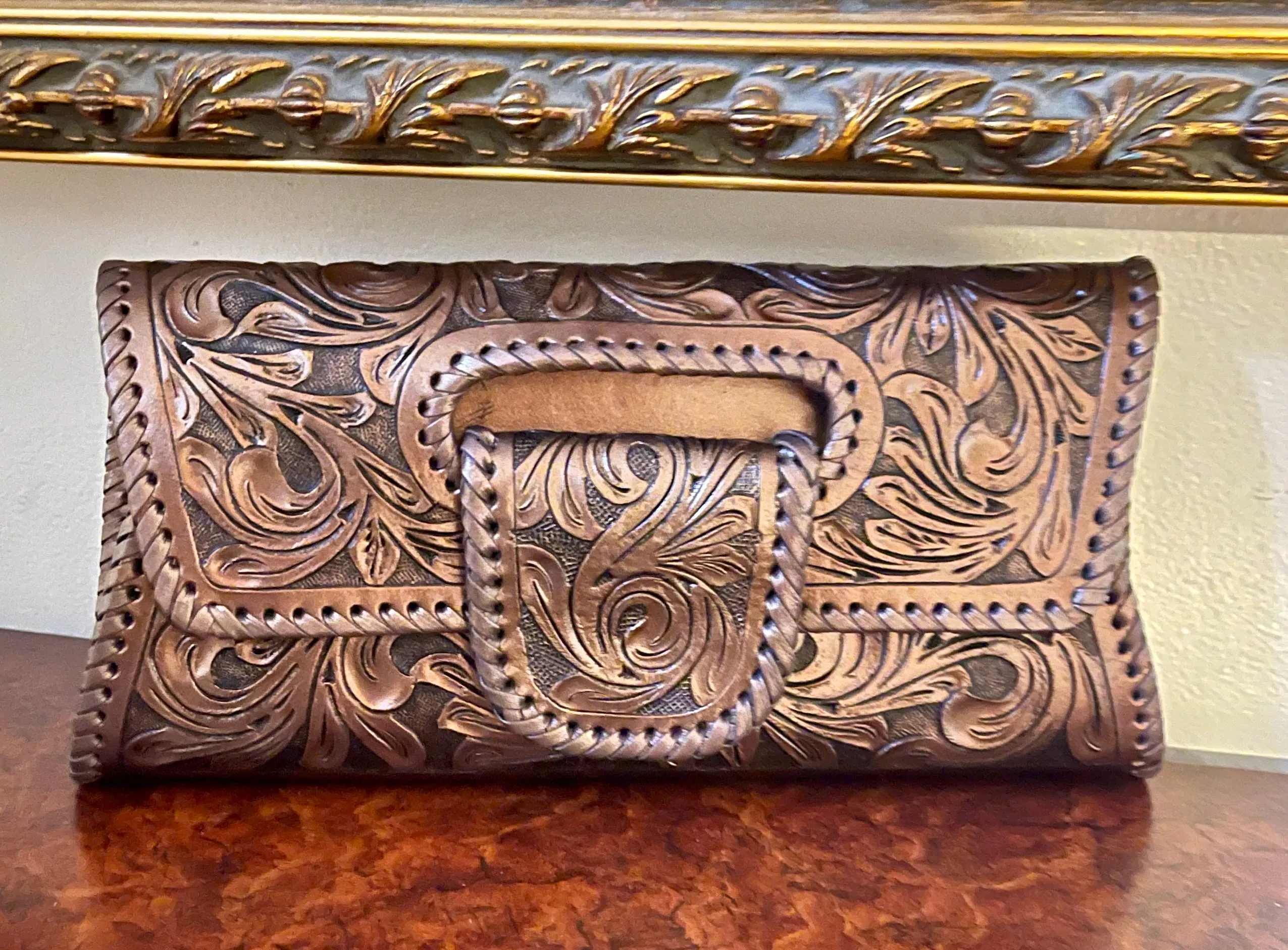 Hand-Tooled Leather Small Clutch & Crossbody "LENGUETA" by ALLE, more colors