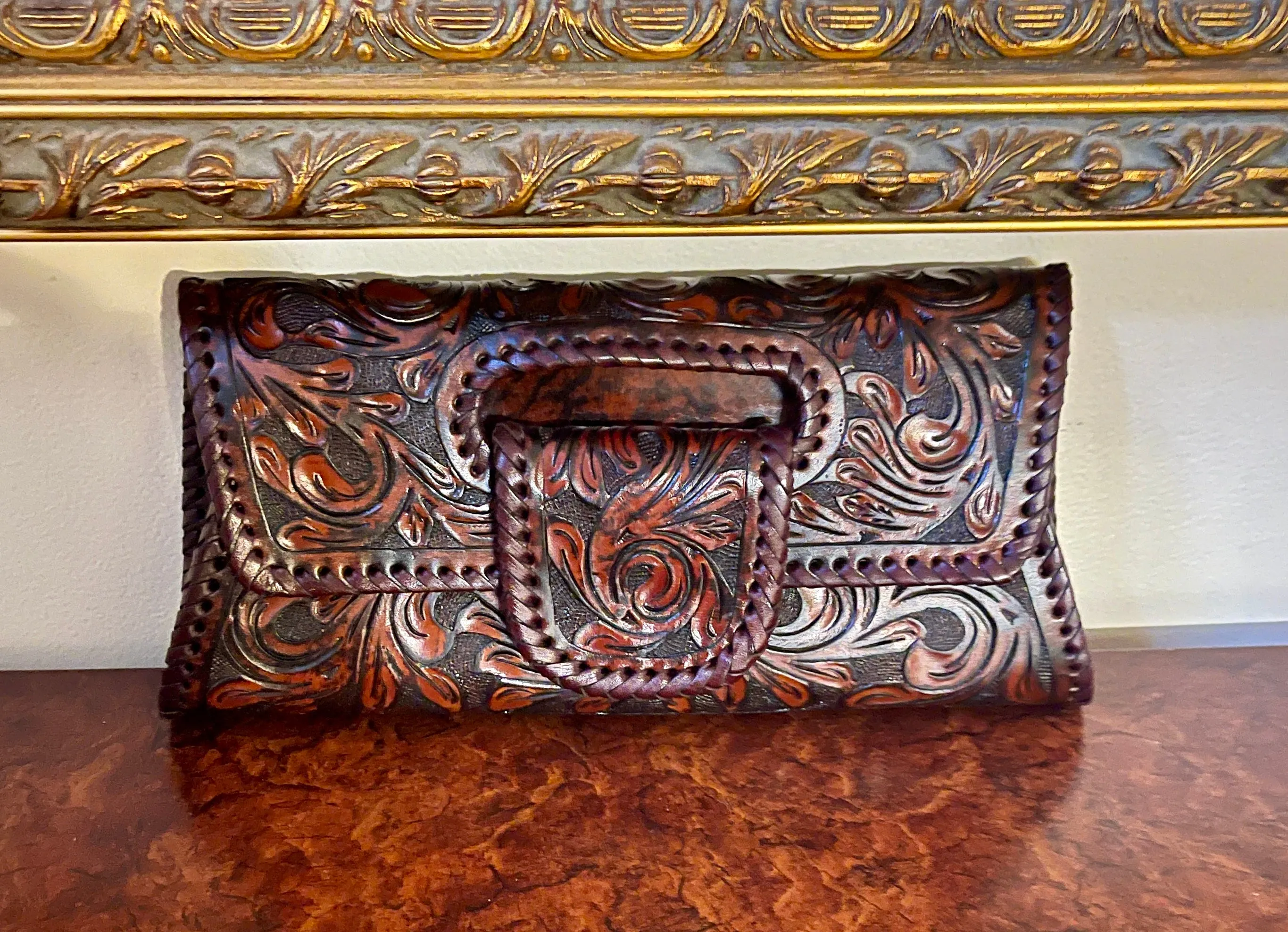 Hand-Tooled Leather Small Clutch & Crossbody "LENGUETA" by ALLE, more colors