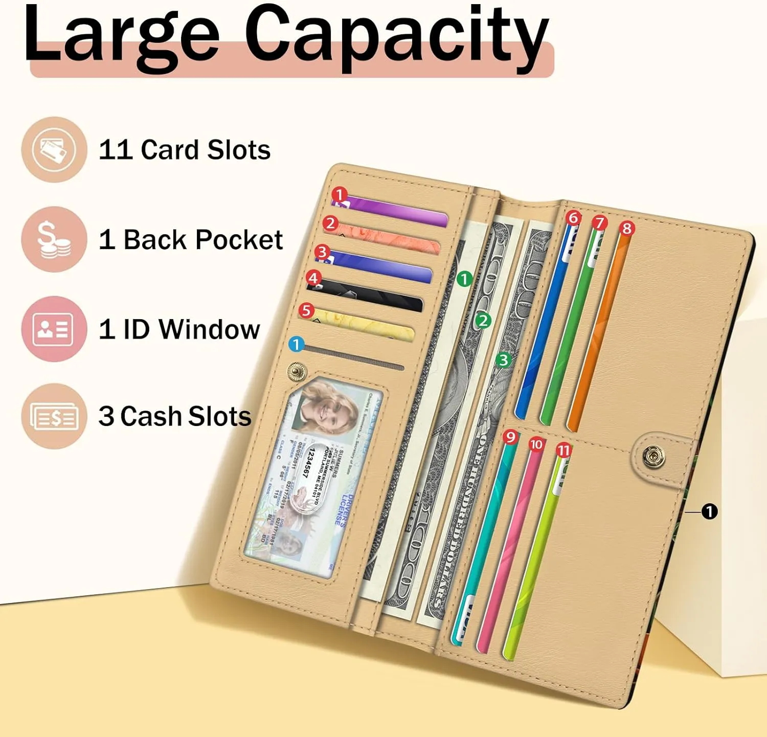 Immaturus Womens Wallet, Black Bookshelf Slim Thin RFID Blocking Credit Card Wallets, Long Bifold PU Leather Card Holder Organizer, Cute Cash Clutch Billfold with Zipper Coin Pocket Ladies Girls Gift