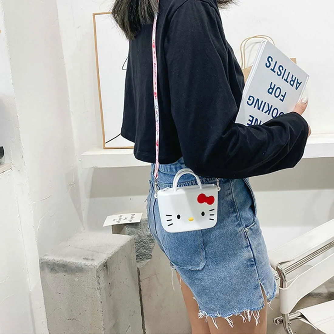 Kitty Crossbody Bag with Adjustable Shoulder Strap, Handbag with Zipper Cute Mini Anime Kitty Coin Wallet Purse