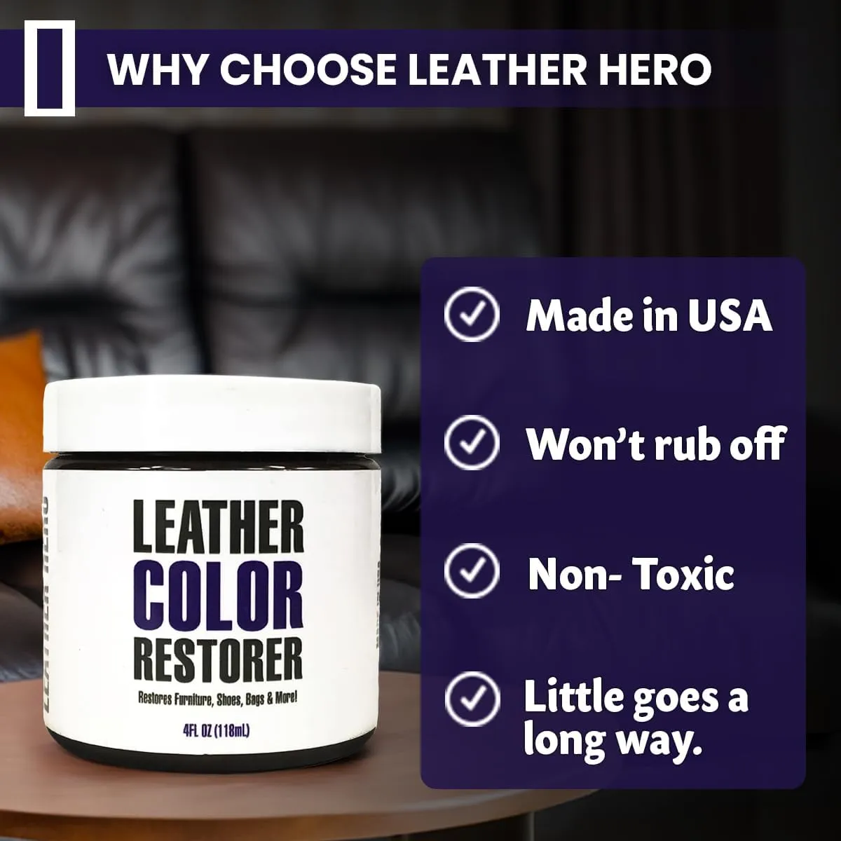 Leather Hero Leather Color Restorer for Couches, Leather Scratch Remover, Leather Couch Scratch Repair for Furniture and Car Seats - Complete Kit, Non-Toxic, Made in The USA (Black)