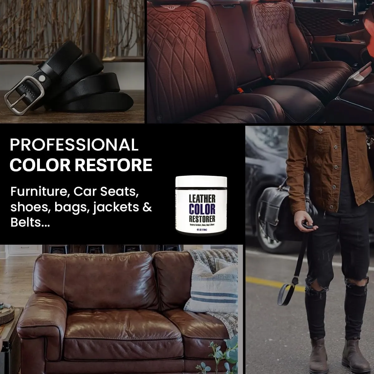 Leather Hero Leather Color Restorer for Couches, Leather Scratch Remover, Leather Couch Scratch Repair for Furniture and Car Seats - Complete Kit, Non-Toxic, Made in The USA (Black)