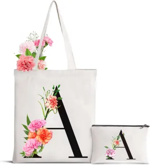 Letter Initial Canvas Tote Bag Personalized Present Bag Gift for Mother's Day Bridesmaids Bride Birthday Wedding