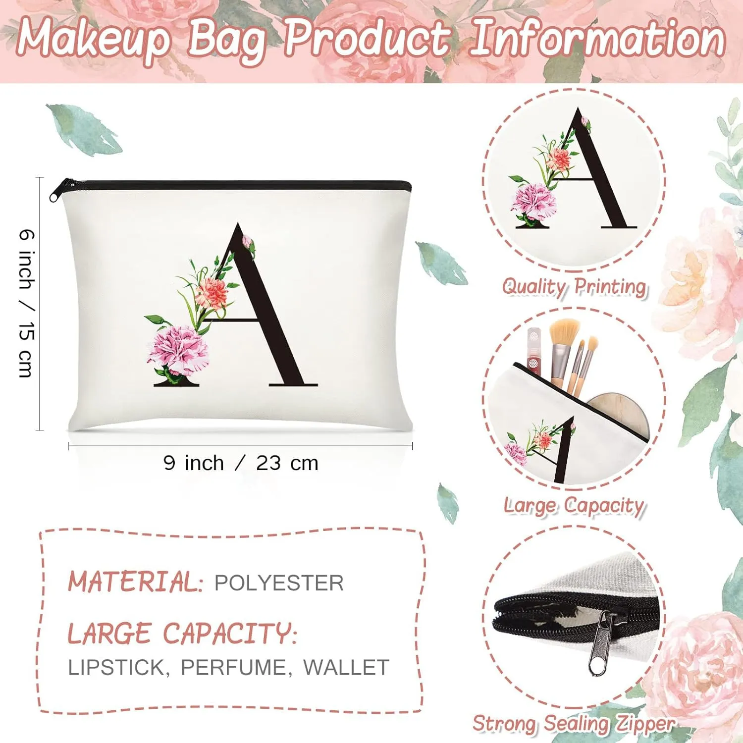 Letter Initial Canvas Tote Bag Personalized Present Bag Gift for Mother's Day Bridesmaids Bride Birthday Wedding