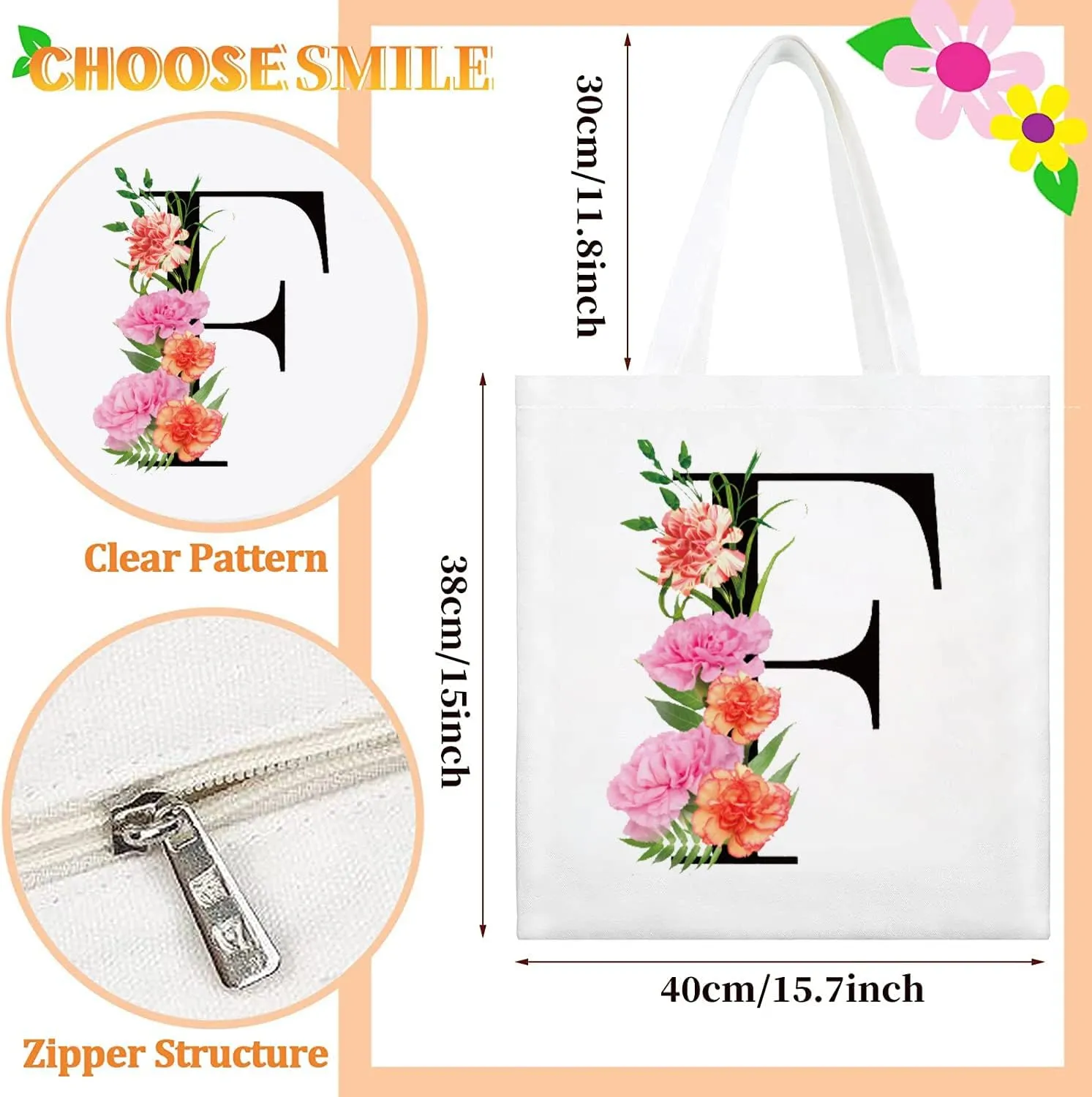 Letter Initial Canvas Tote Bag Personalized Present Bag Gift for Mother's Day Bridesmaids Bride Birthday Wedding