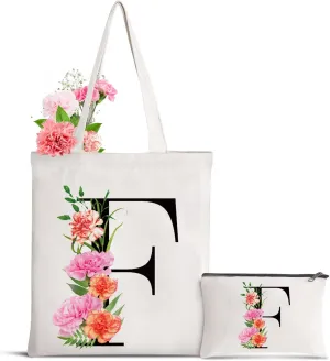 Letter Initial Canvas Tote Bag Personalized Present Bag Gift for Mother's Day Bridesmaids Bride Birthday Wedding