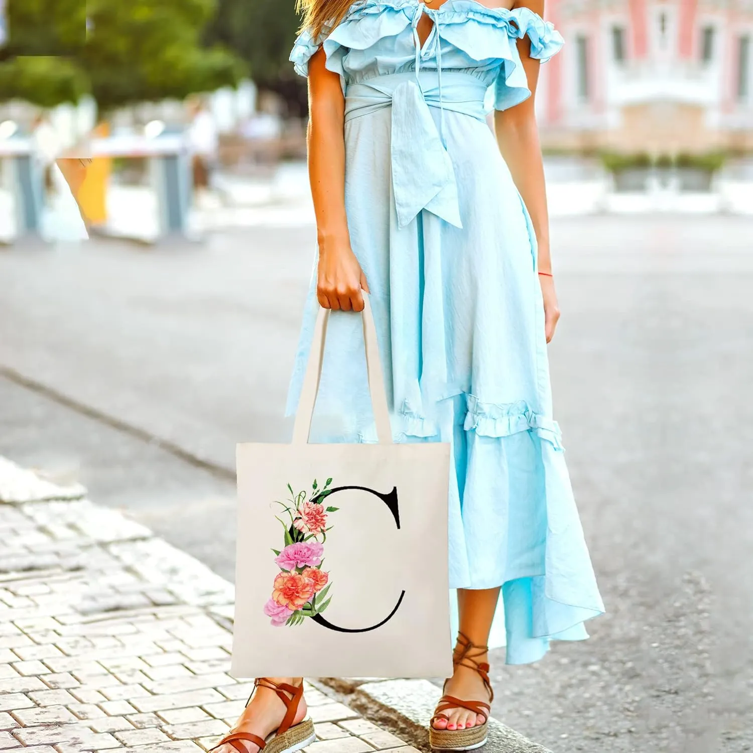 Letter Initial Canvas Tote Bag Personalized Present Bag Gift for Mother's Day Bridesmaids Bride Birthday Wedding