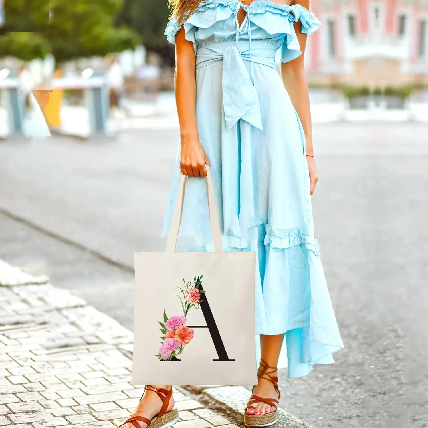 Letter Initial Canvas Tote Bag Personalized Present Bag Gift for Mother's Day Bridesmaids Bride Birthday Wedding