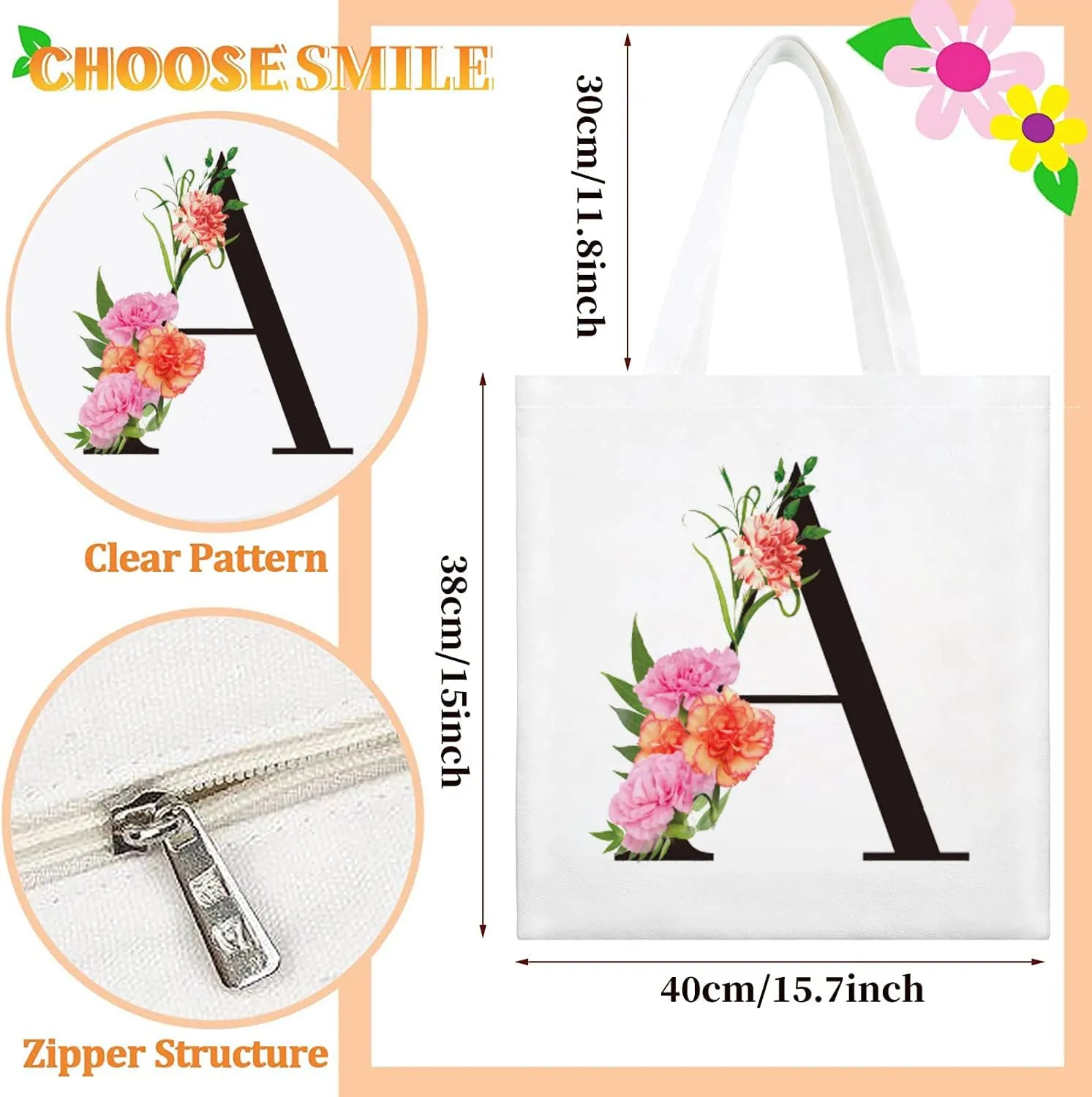 Letter Initial Canvas Tote Bag Personalized Present Bag Gift for Mother's Day Bridesmaids Bride Birthday Wedding
