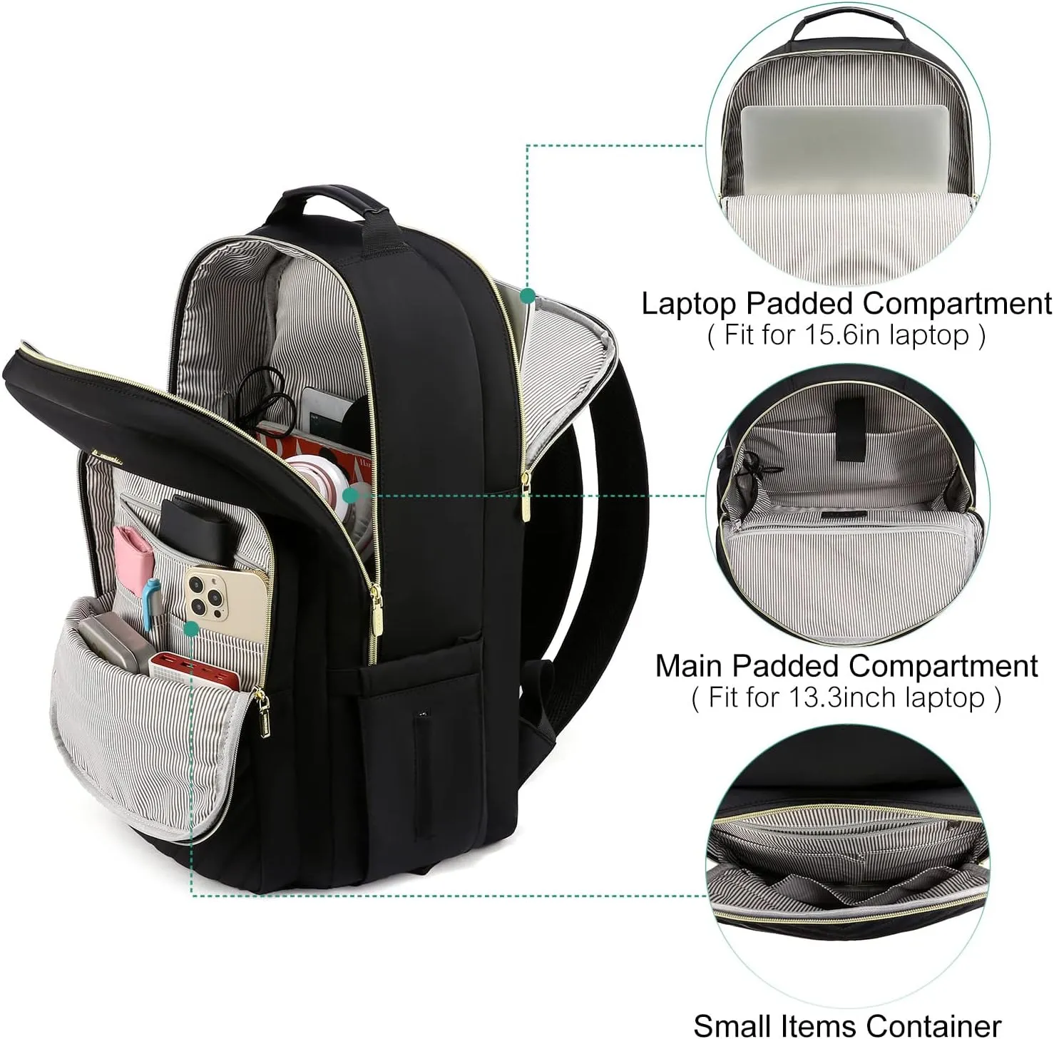 LOVEVOOK Large Travel Backpack Women with 17.3-inch Laptop Compartment, Work Business Computer Carry On Backpack Purse, Hiking Backpack Waterproof Outdoor Sports Rucksack Bag, Black